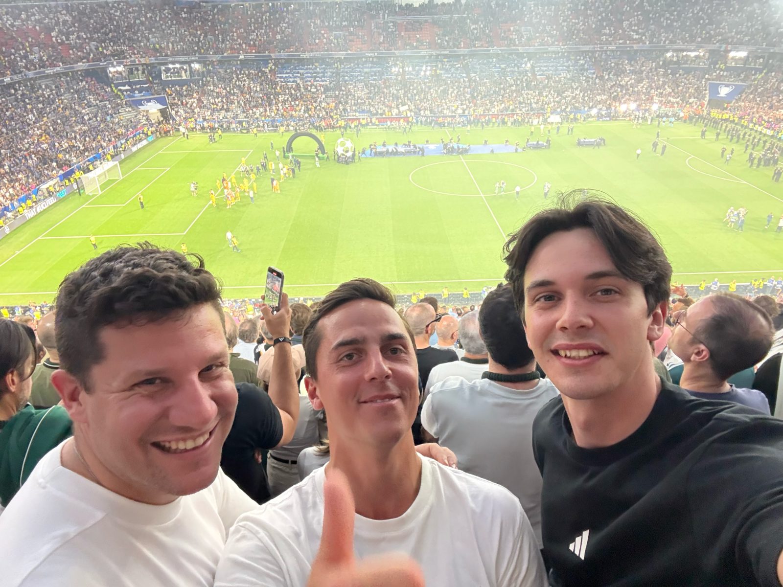 Stadium selfie with friends at a night match